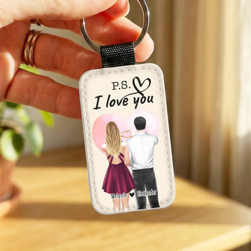 Personalisierter Schlüsselanhänger - Paar (stehend) - Herz mit Händen - Pärchen