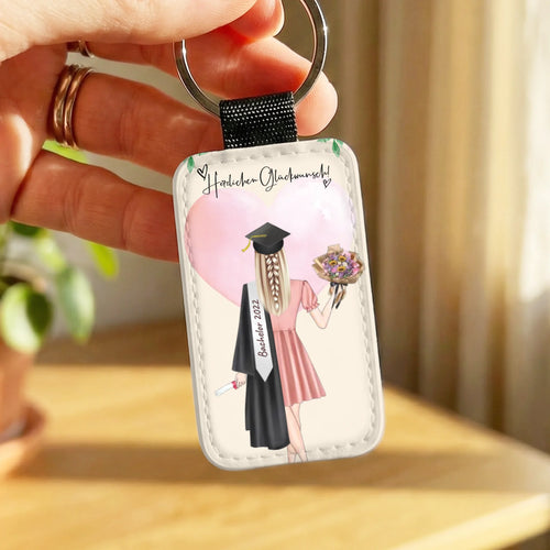 Personalisierter Schlüsselanhänger - Bachelor/Master/Abi/Schulabschluss Geschenk (1 Frau)