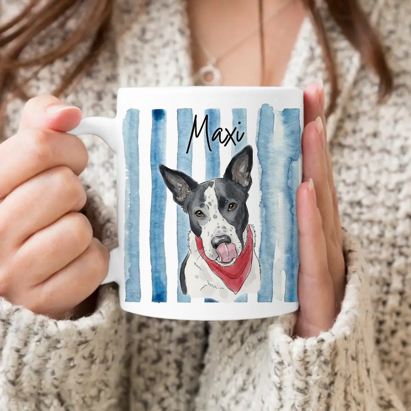 Personalisierte Tasse - Mit eigenem Hundebild im süßen Aquarell-Stil mit Namen