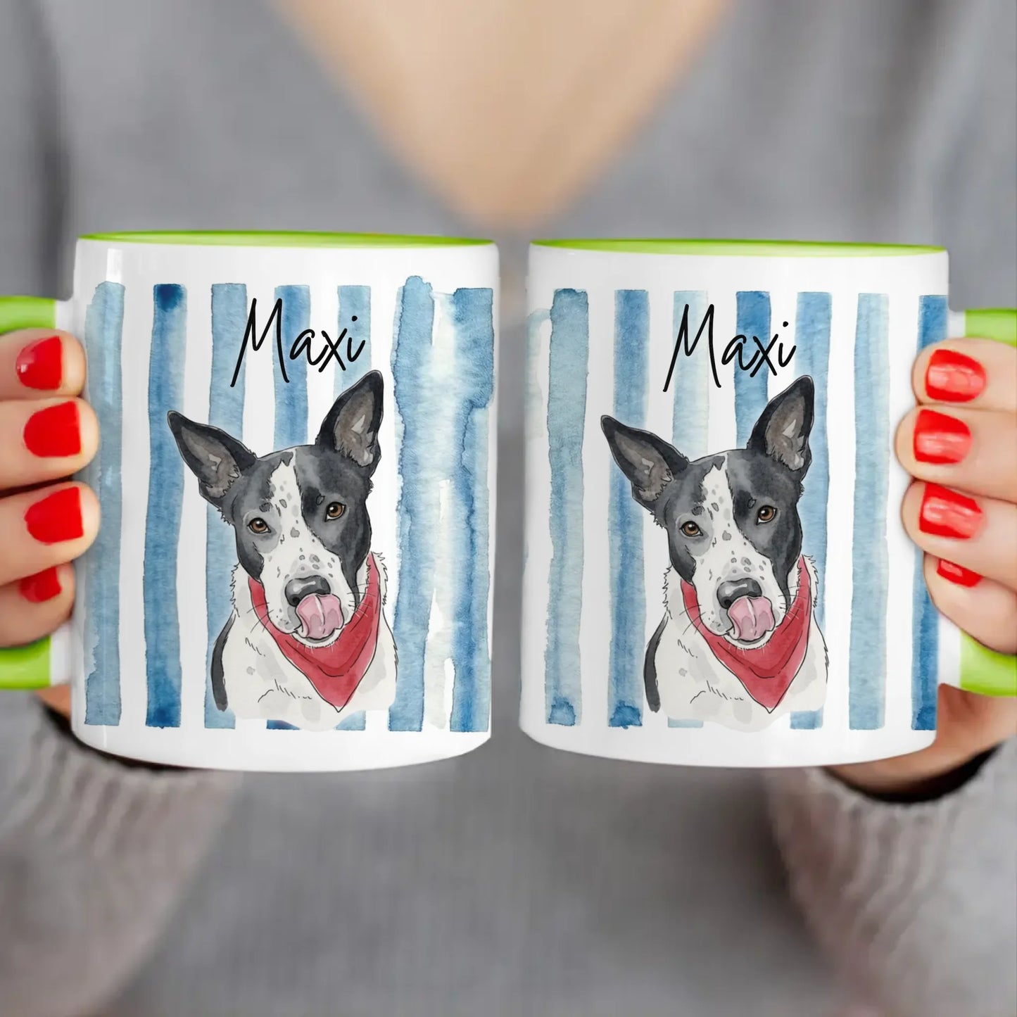 Personalisierte Tasse - Mit eigenem Hundebild im süßen Aquarell-Stil mit Namen