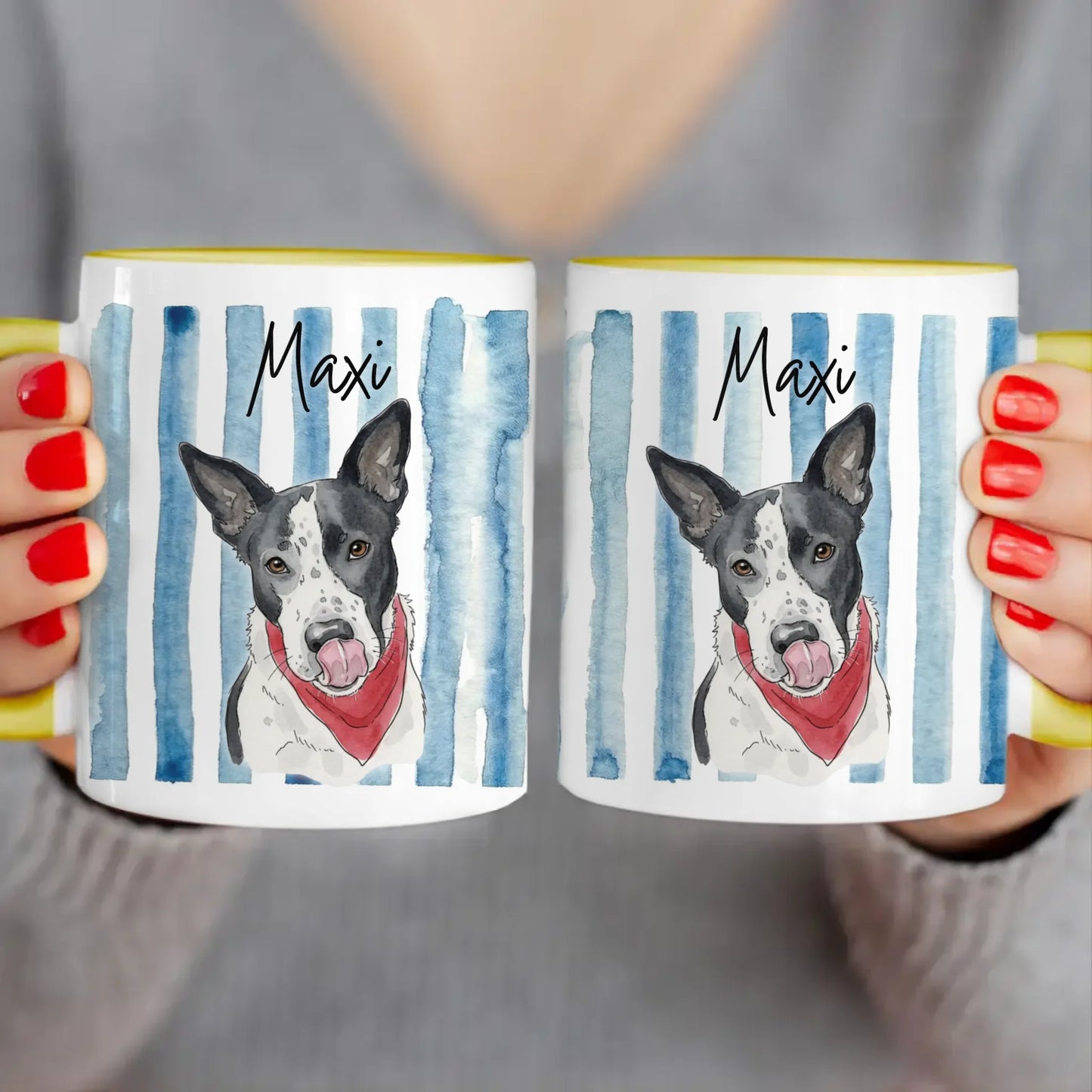 Personalisierte Tasse - Mit eigenem Hundebild im süßen Aquarell-Stil mit Namen