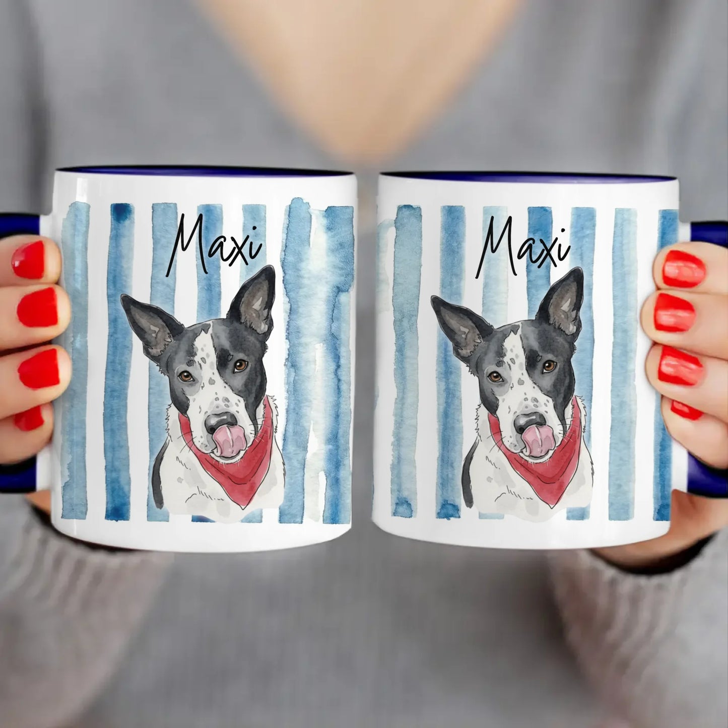 Personalisierte Tasse - Mit eigenem Hundebild im süßen Aquarell-Stil mit Namen