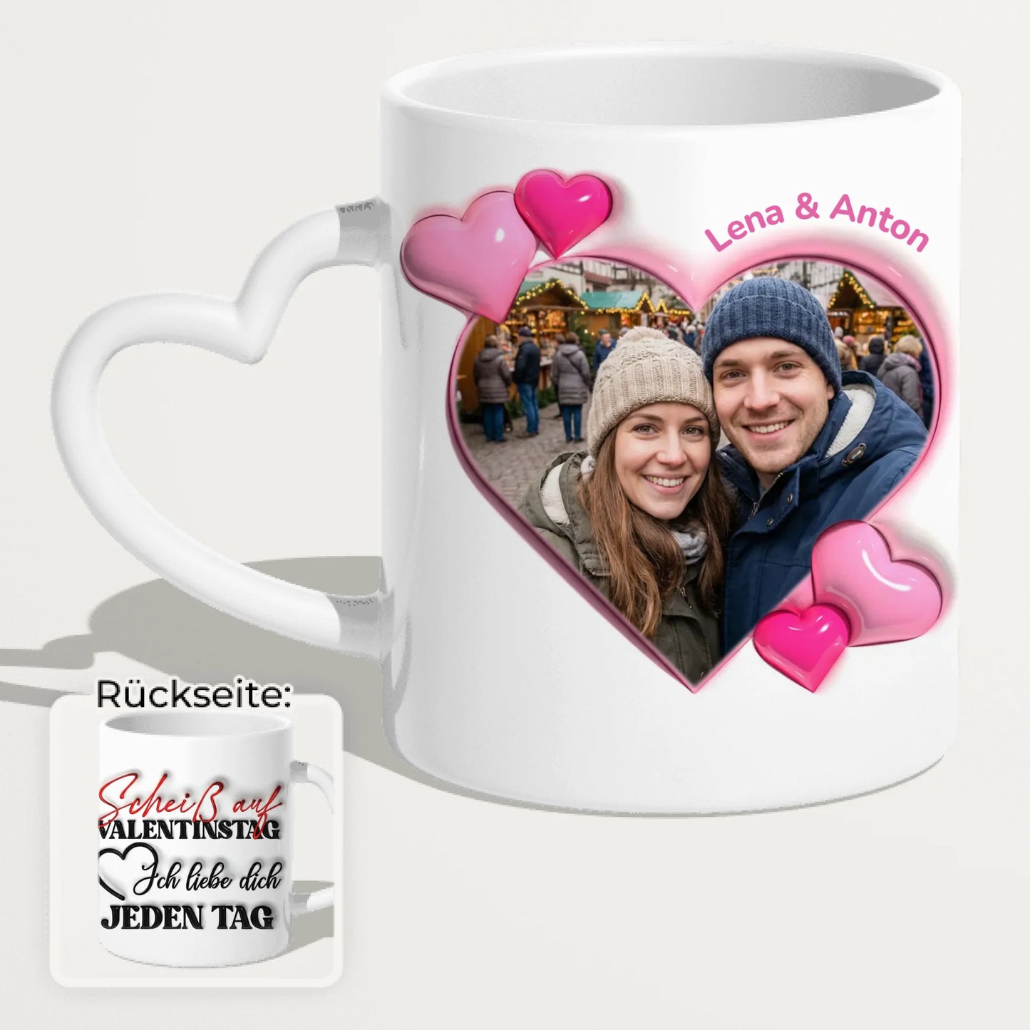 Personalisierte Tasse - "Scheiß auf Valentinstag..."-Spruch und eigenem Bild im 3D-Look - Geschenk zum Valentinstag