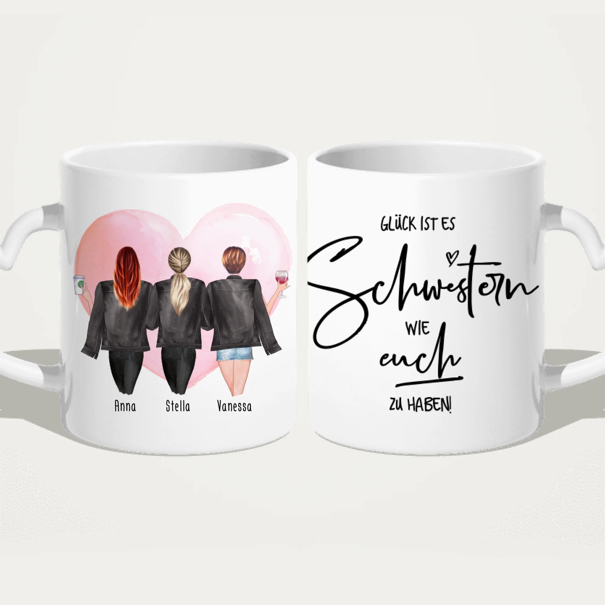 Personalisierte Tasse - Beste Schwestern mit Jacken (3 Schwestern)