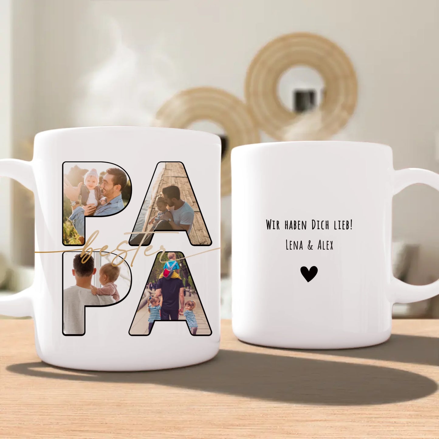 Personalisierte Tasse mit Papa Schriftzug und deinen Bildern