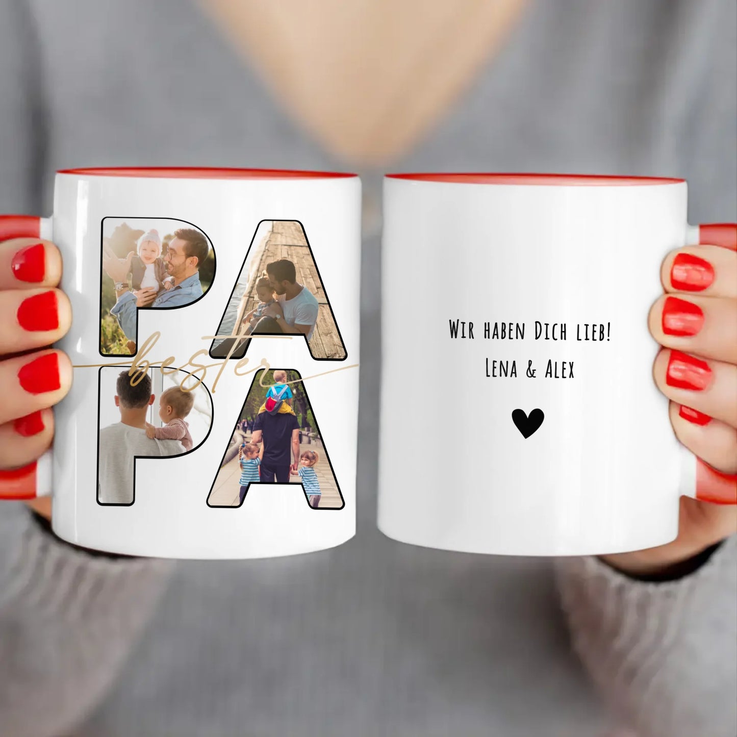 Personalisierte Tasse mit Papa Schriftzug und deinen Bildern