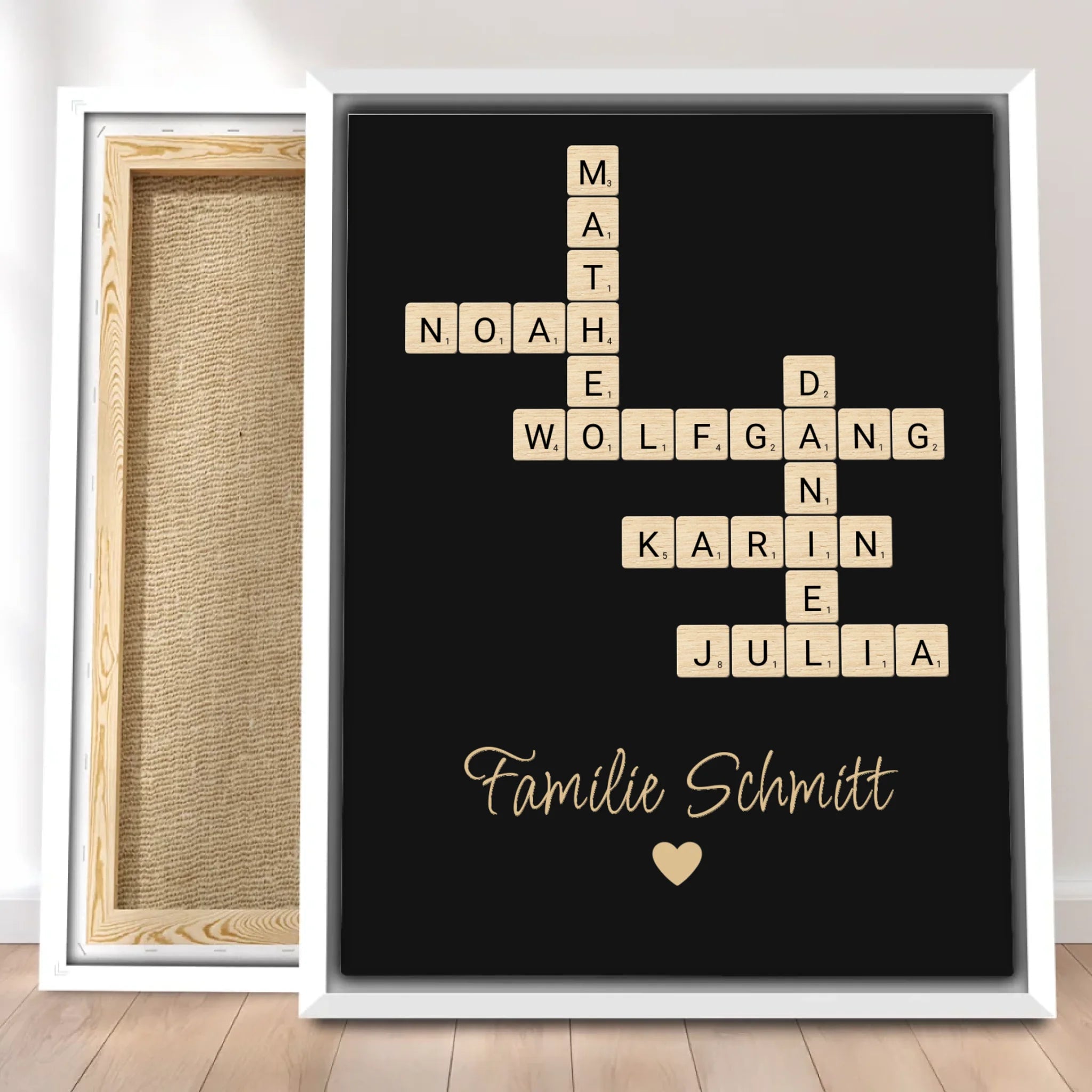 Personalisierte Leinwand - Kreuzworträtsel mit bis zu 25 Namen aus der Familie + Familienname