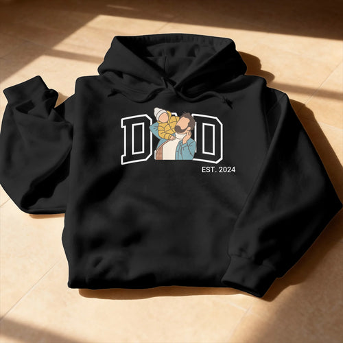 Personalisierter Hoodie - Dad Hoodie im College Style mit personalisierter Papa + Kind Zeichnung