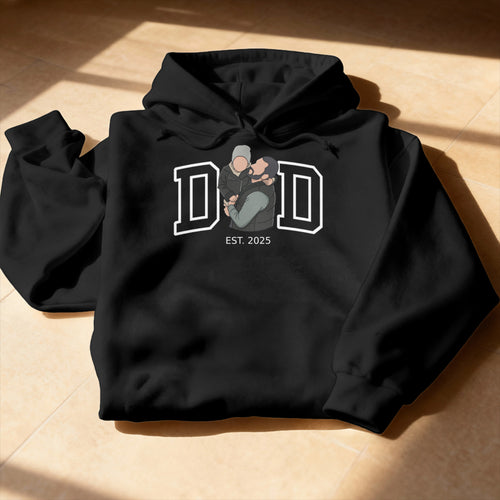 Personalisierter Hoodie - Dad Hoodie im College Style mit personalisierter Papa + Kind Zeichnung - Hoodie