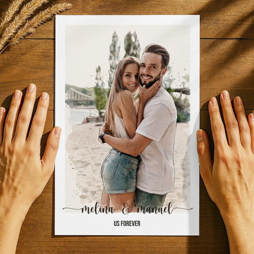 Personalisiertes Foto-Aquarell-Poster mit eigenem Bild, Namen und Spruch