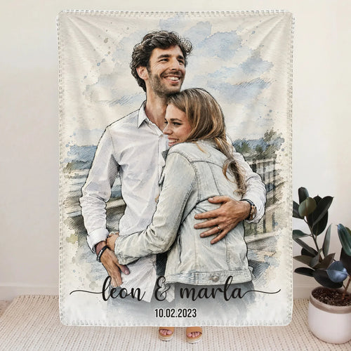Decke LovedOne Acryl Style · Foto-Aquarell mit Namen & Datum